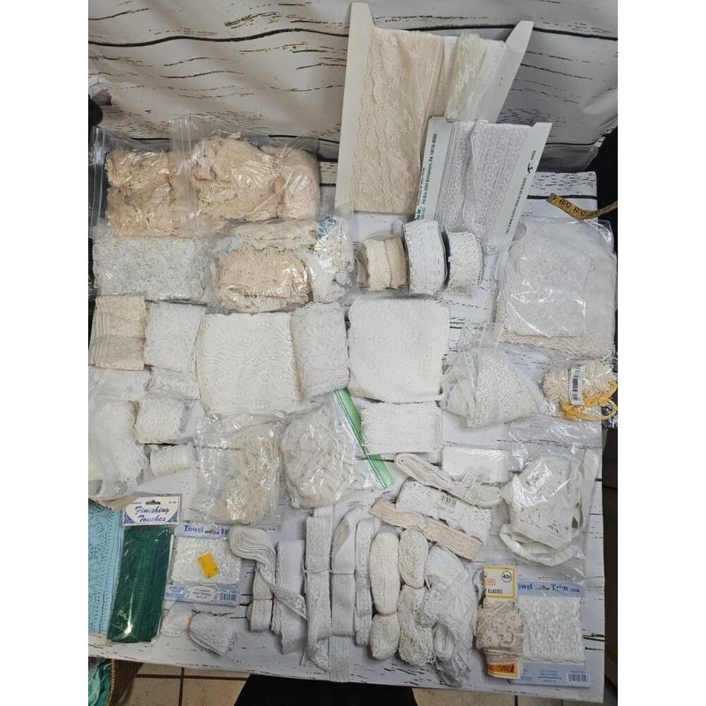 Large Vintage Lace Trim Lot White Ivory Sewing Bridal Crochet Yardage Notions